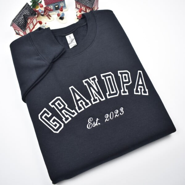 Grandpa Custom embroidered sweatshirt with athletic font. Name on sleeve embroidery option with heart. Gift for mom, dad, grandpa, grandma. Best matching hoodies. Perfect embroidered personalized gifts.