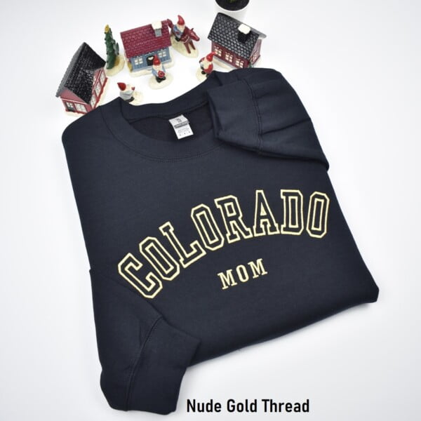 Colorado Mom Custom embroidered sweatshirt with athletic font. Name on sleeve embroidery option with heart. Gift for mom, dad, grandpa, grandma. Best matching hoodies. Perfect embroidered personalized gifts.