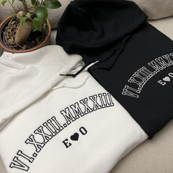 embroidered roman numeral sweatshirt, hoodies, black and white