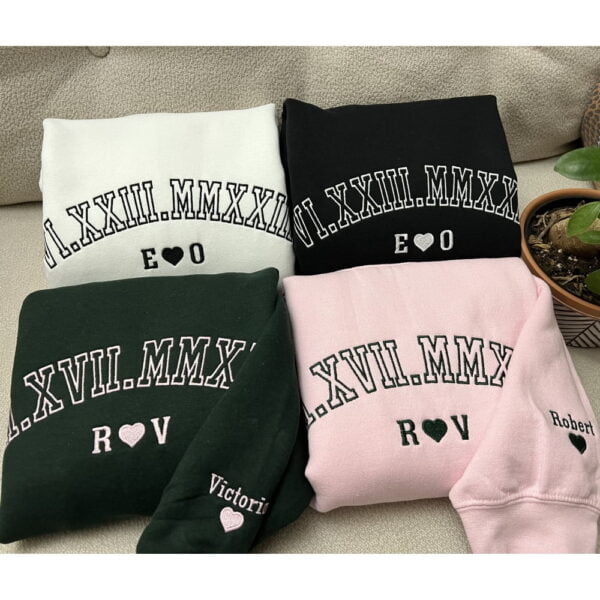 embroidered roman numeral sweatshirt, multiple colors