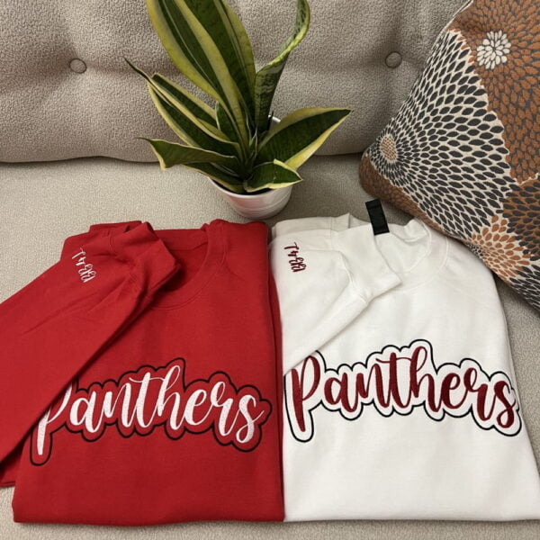 Custom Embroidered sweatshirts for holiday season with sleeve embroidery. Matching embroidered sweatshirts for couples, family, and loved ones. Beautiful embroidery with matching colors are best for Christmas gifts, anniversary.