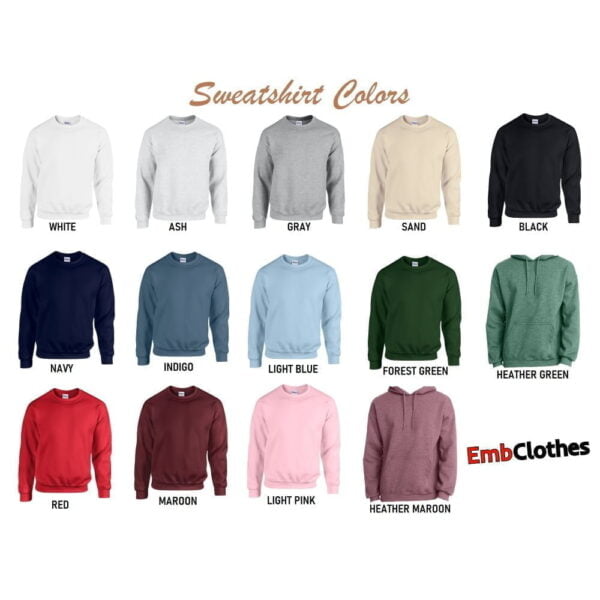 Embclothes crewneck and hoodie color chart