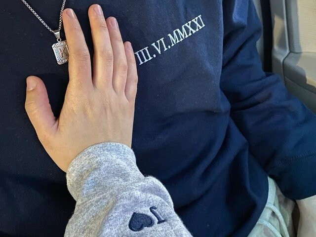Custom Roman Numeral Date Sweatshirt with Sleeve Name - Image 16