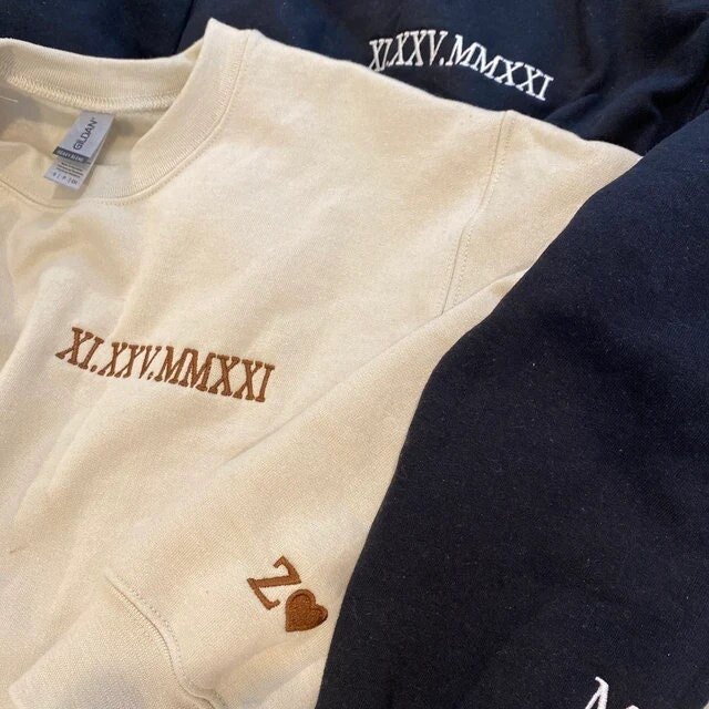 Custom Roman Numeral Date Sweatshirt with Sleeve Name - Image 13