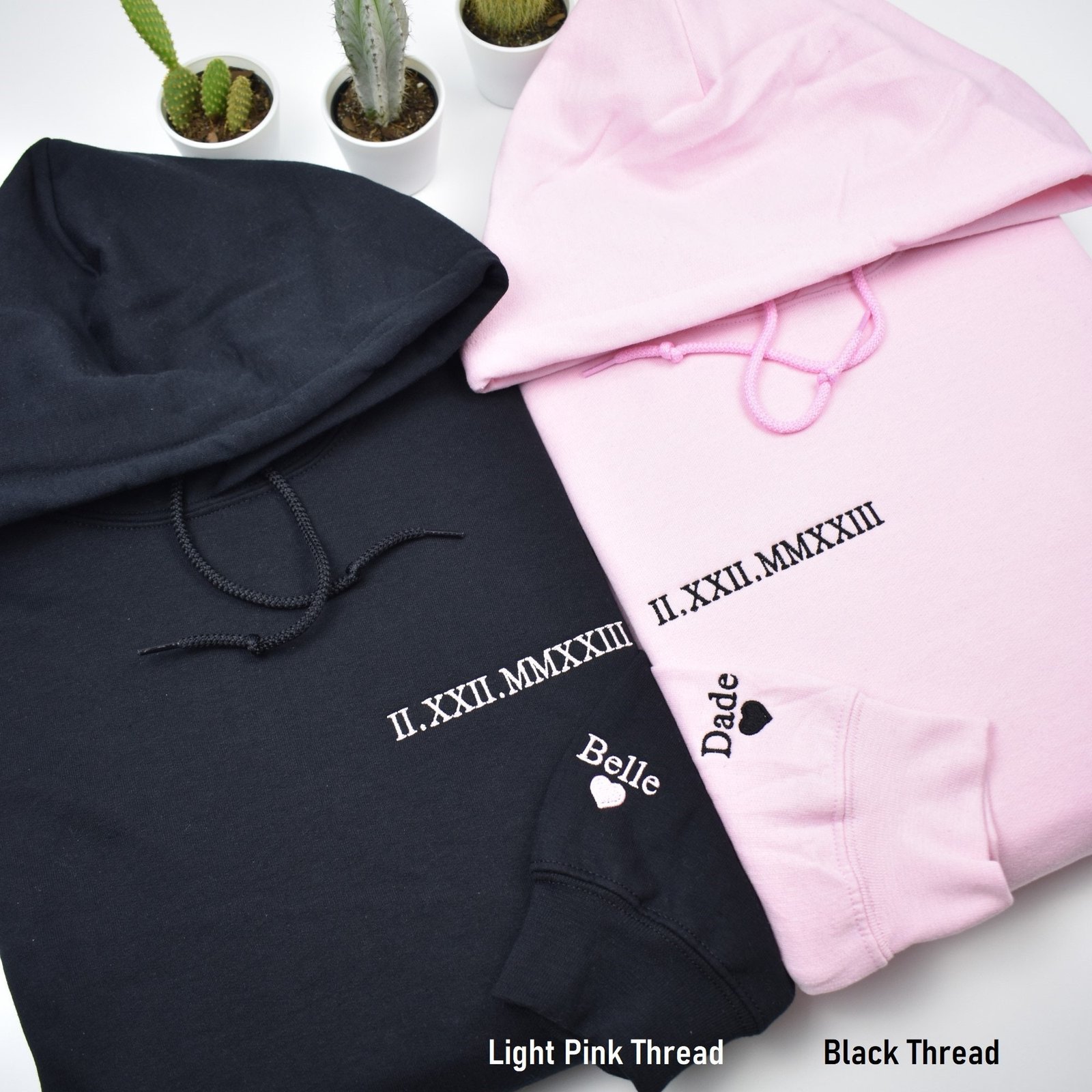 Custom Roman Numeral Date Sweatshirt with Sleeve Name
