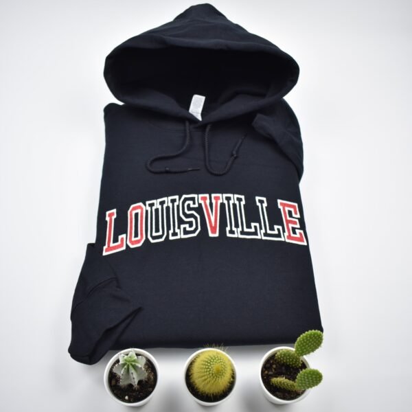 LOUISVILLE embroidered black hoodie with red LOVE letters